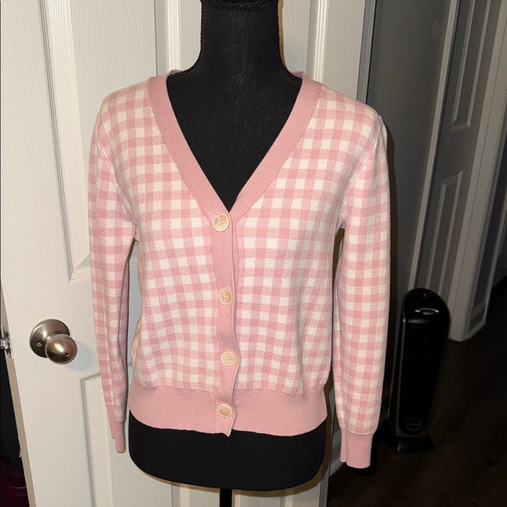 🖤SIONI PINK/WHT CHECKERED CARDIGAN SIZE S🖤